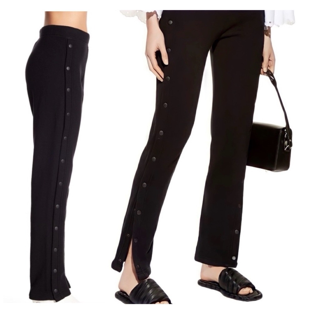 Rag & Bone Snap Button Track Pants Size M Black‎ Cotton Drawstring Waist Pockets